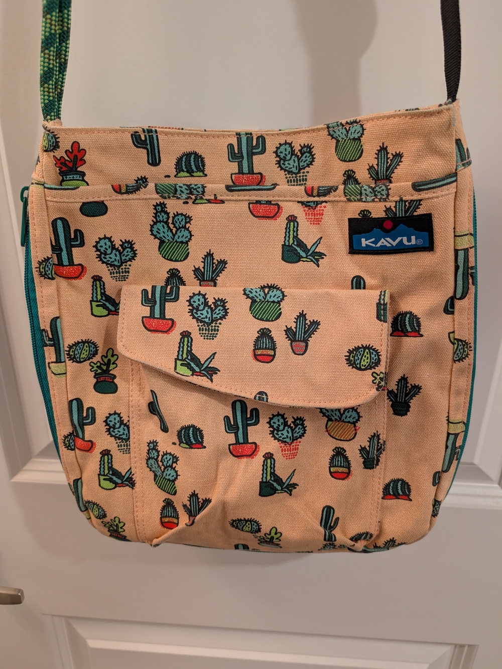 KAVU Peach Crossbody Bag with Cactus Print